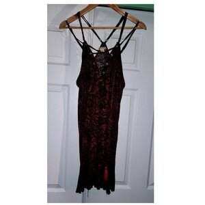 Adam Levine Womens XL Red Paisley Lace Up Strappy Tassel Boho Tank Top